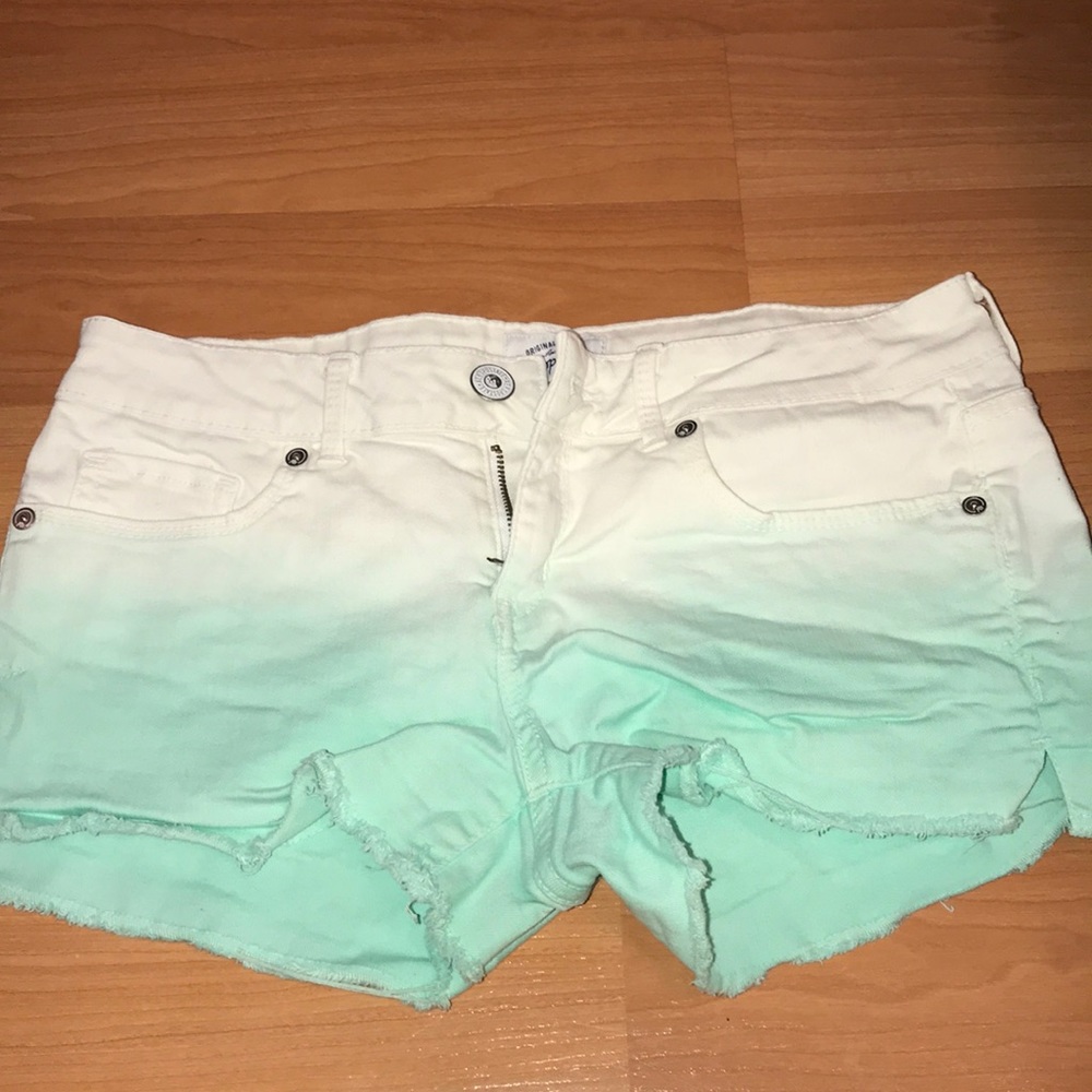 Ombré teal and white shorts